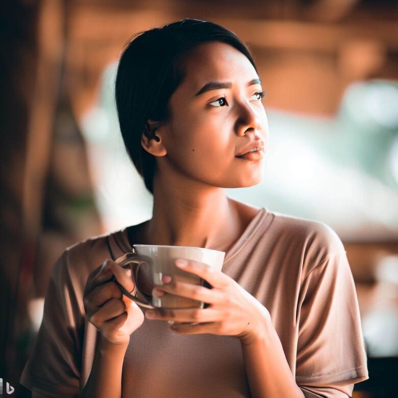 コーヒーを飲むミャンマーの若い女性